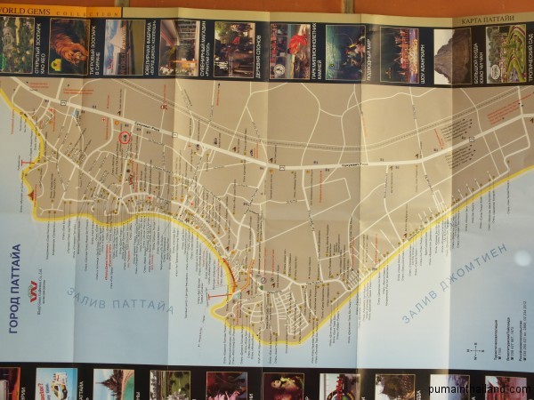 Карта Паттайи на русском с отмеченной автобусной станцией от Паттайи до аэропорта Суварнабхуми