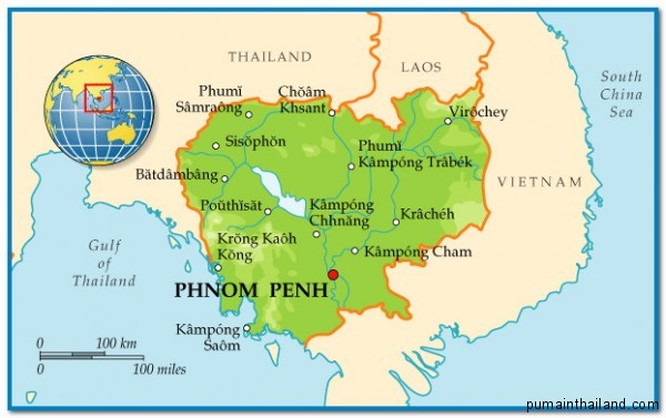 подробная карта государства Камбоджа