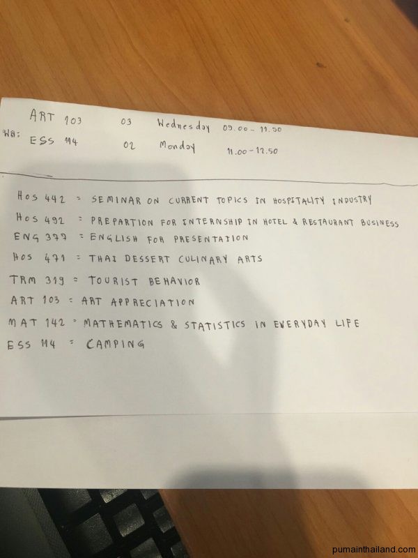 Расписание лекций в тайском вузе