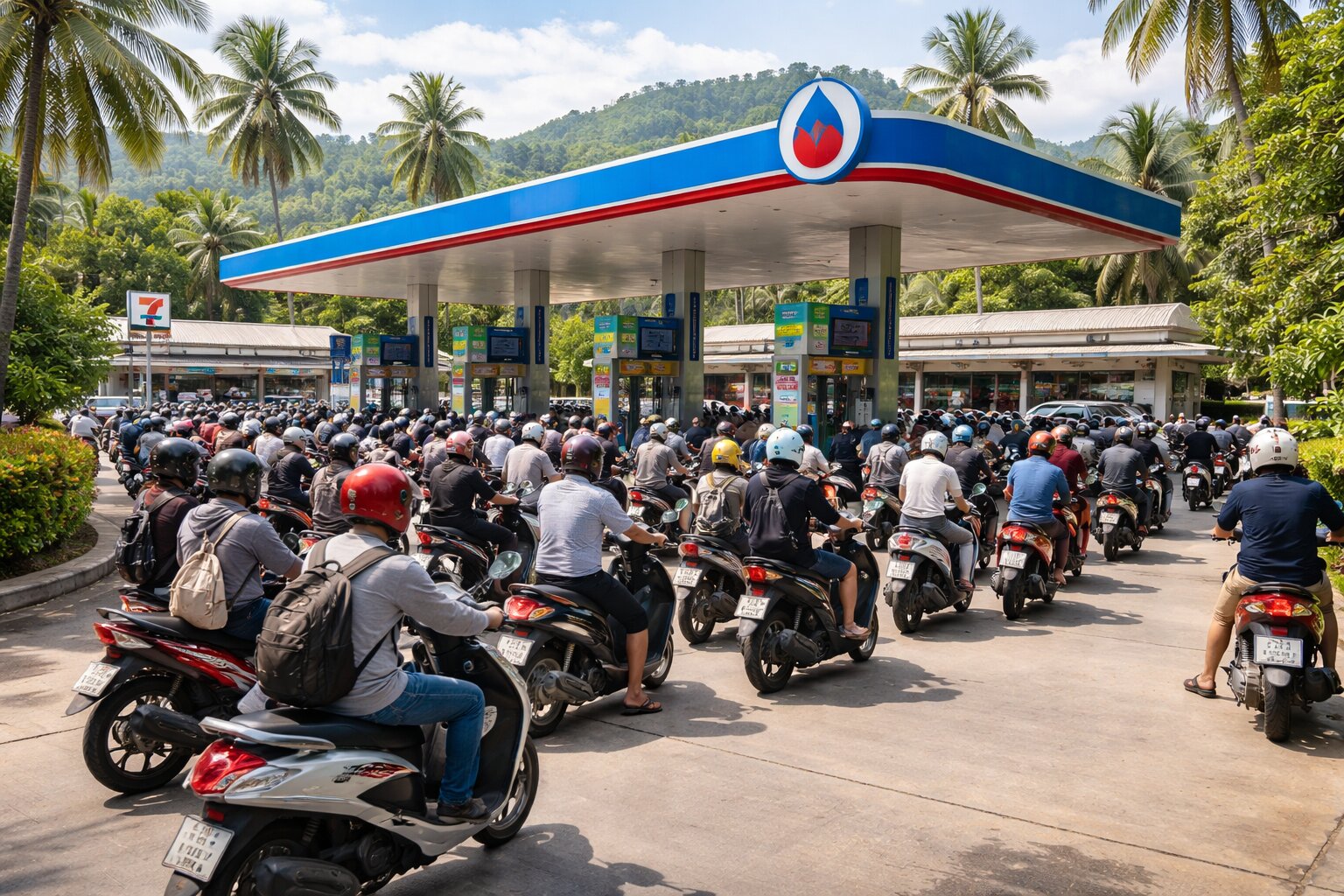 Очередь на заправке в Таиланде