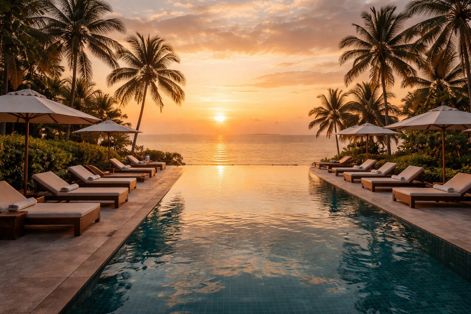 Пустой бассейн люксового отеля в Таиланде