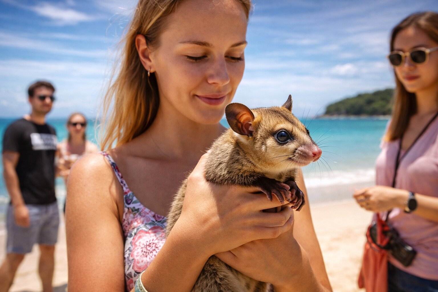 Сахарный поссум на руке