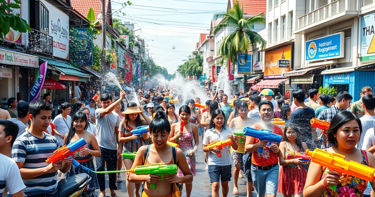 Водный фестиваль Сонгкран на улицах Таиланда