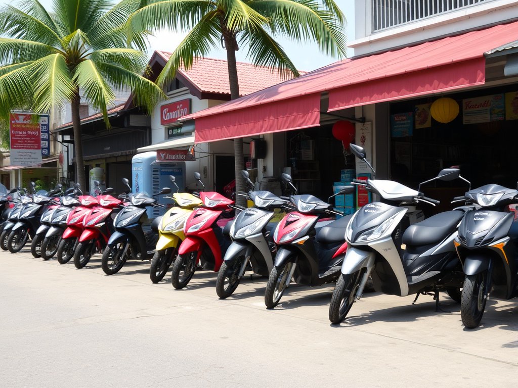 Ряд скутеров в аренду в Таиланде