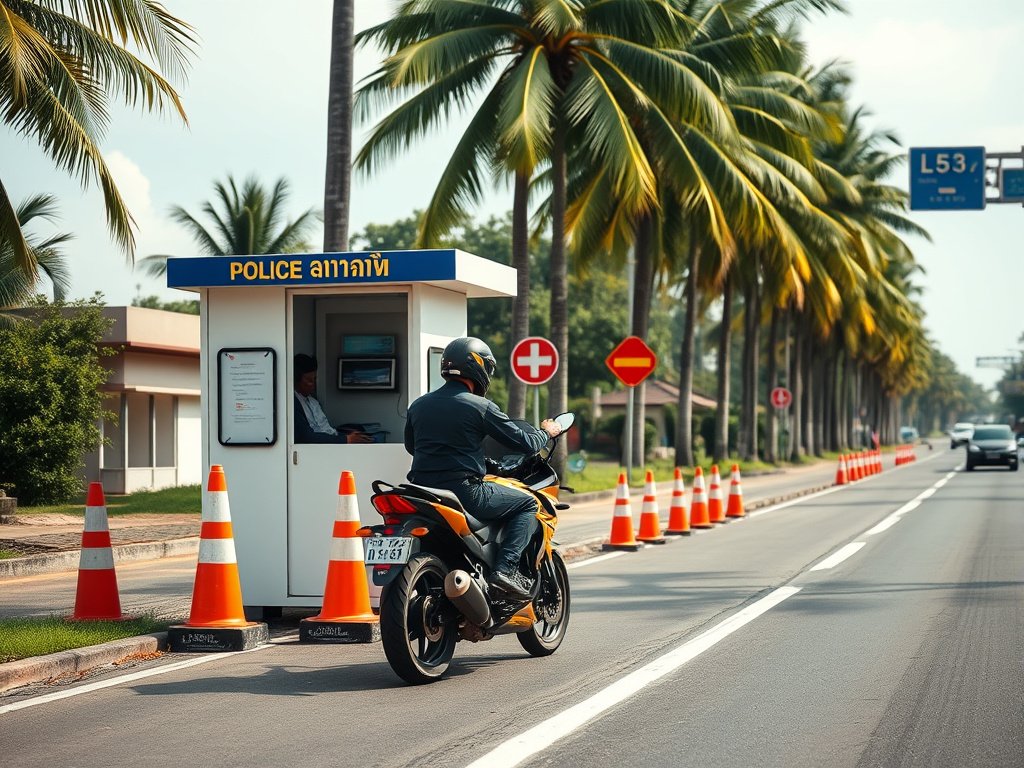 Полицейский блокпост на дороге в Таиланде
