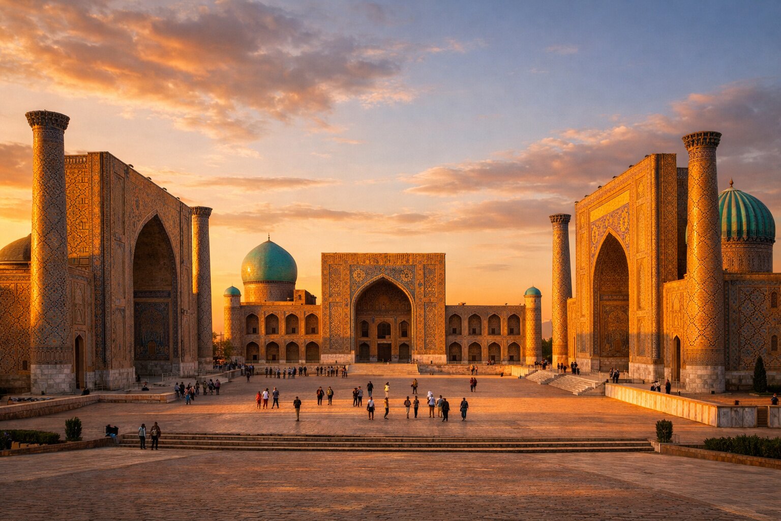 Площадь Регистан в Самарканде на закате