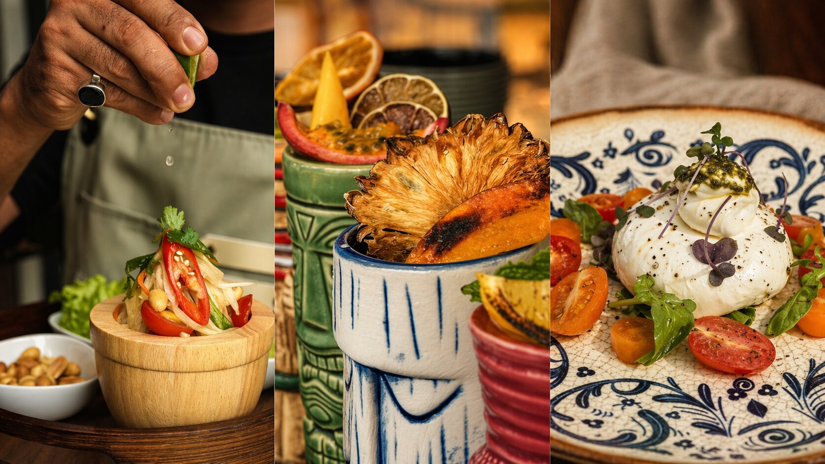 Тайская еда для детей — сом там, фрукты, бурата