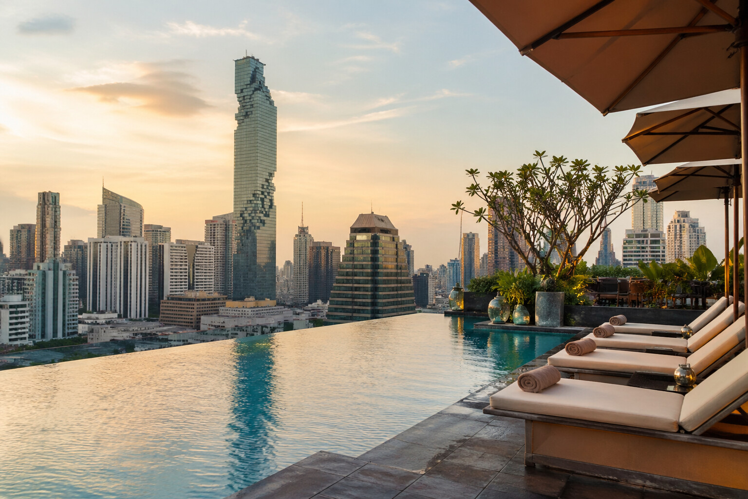 Руфтоп-бассейн отеля с видом на Бангкок