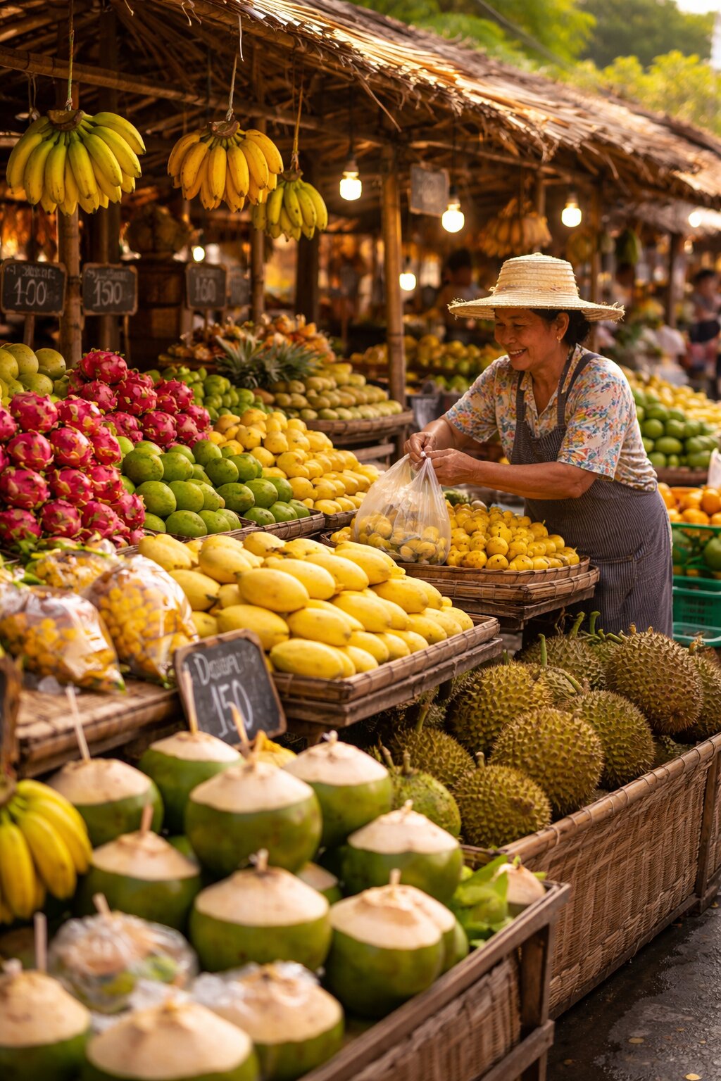 Фруктовый рынок в Таиланде — манго, дурианы, кокосы и драконий фрукт