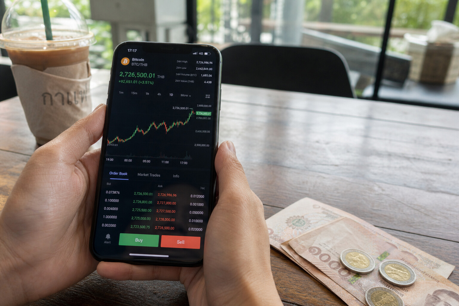 Торговля биткоином за тайские баты через приложение Bitkub