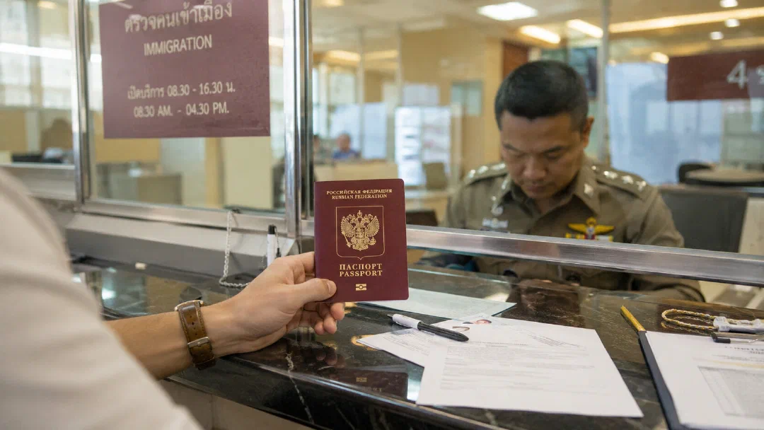 Подача документов в консульстве — российский паспорт на стойке